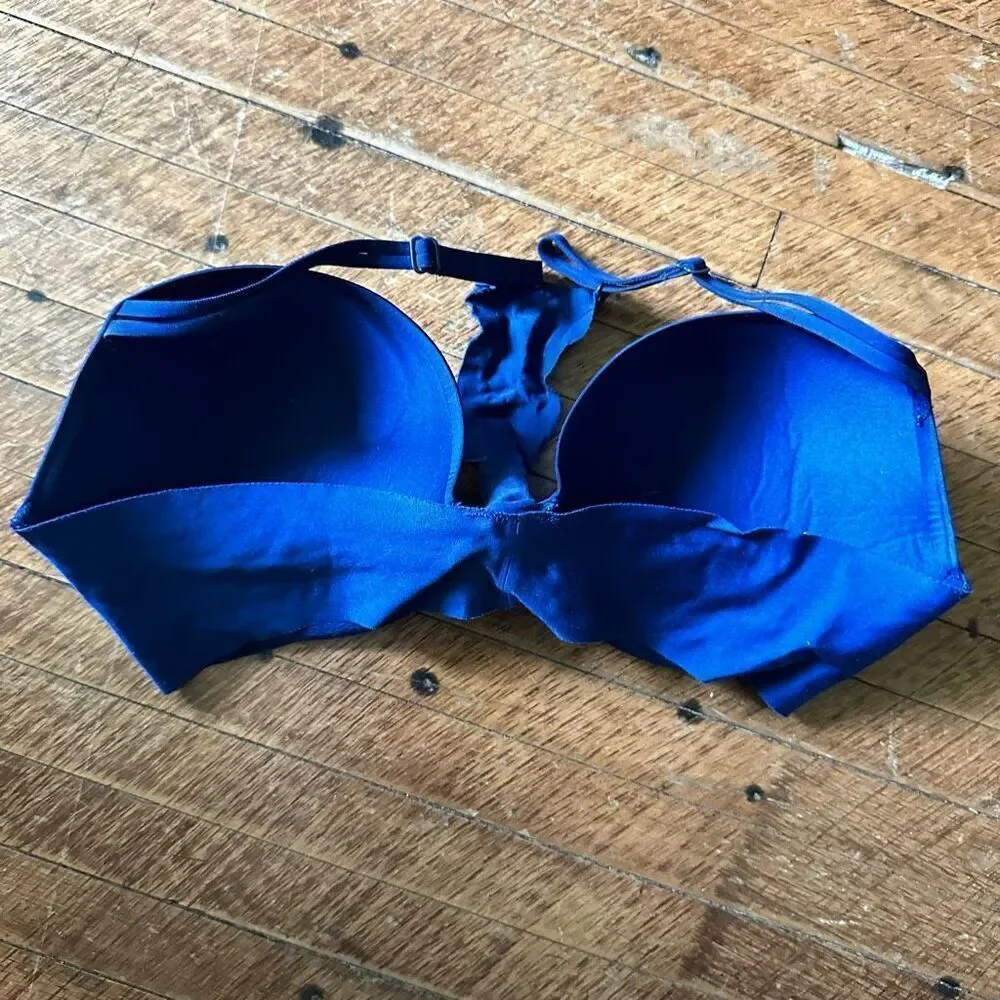 Victoria’s Secret blue racerback sexy 34DD plunge bra